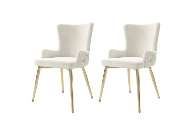 BlingBin Esszimmerstuhl 2 Stück Samt-Esszimmerstuhl mit vier goldfarbenen Metallstützbeinen (2er Set, 2 St), luxuriöser Wohnzimmer-Schlafzimmer-Loungesessel, Beige von BlingBin