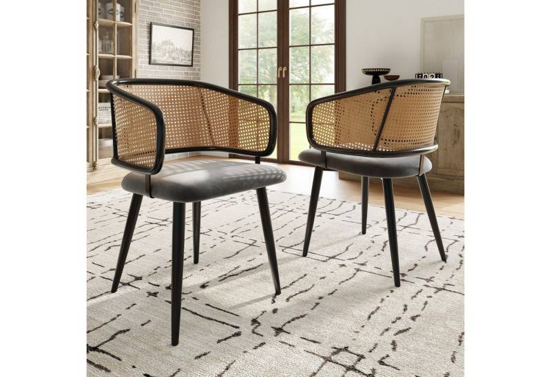 BlingBin Esszimmerstuhl 2 Stühle Esszimmerstühle mit Rattan-Rückenlehne, Loungesessel (2er Set, 2 St), Sitzkissen aus Samt-Kissen, für Restaurants, Wohnzimmer und Cafés von BlingBin