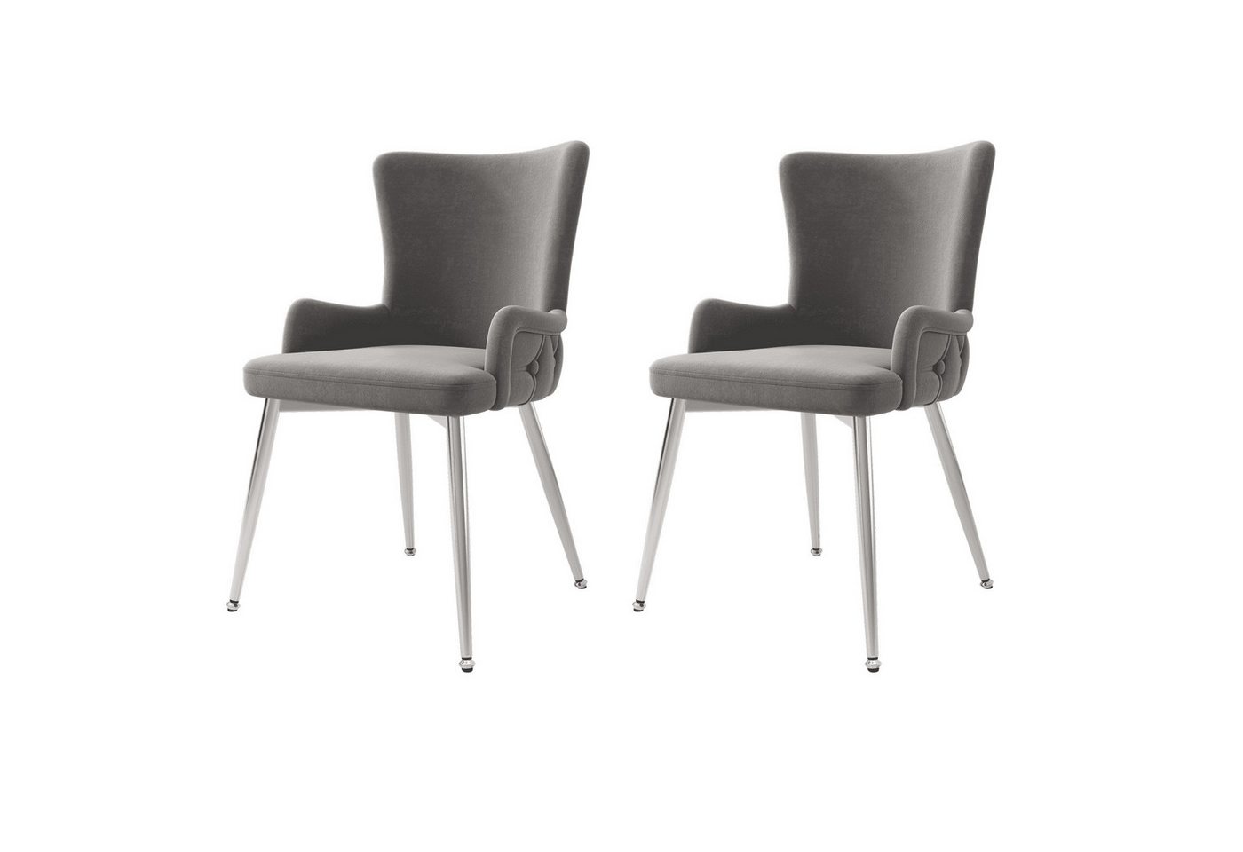 BlingBin Esszimmerstuhl 2er-Set, Wohnzimmer-Schlafzimmer-Loungesessel (Grau, 2 St), Samt-Esszimmerstuhl mit vier silberfarbenen Metallstützbeinen von BlingBin
