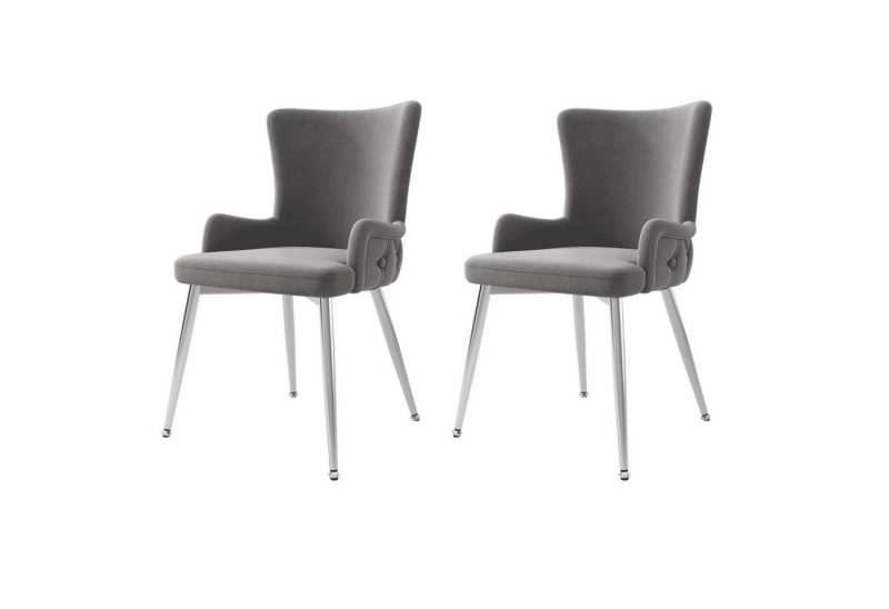 BlingBin Esszimmerstuhl 2er-Set, Wohnzimmer-Schlafzimmer-Loungesessel (Grau, 2 St), Samt-Esszimmerstuhl mit vier silberfarbenen Metallstützbeinen von BlingBin
