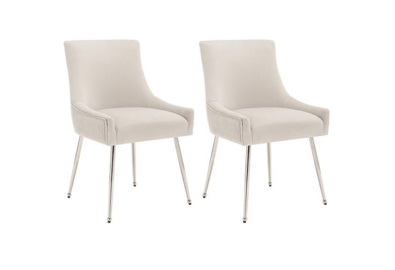 BlingBin Esszimmerstuhl 2er Set Esszimmerstuhl mit Vertikalen Streifen, Gepolsterter Sessel (54*57.5*86.5 cm, Tragendes Gewicht: 150KG, 3 St), Metallbeinstuhl mit Metallgriff, Loungesessel, Wohnzimmerstuhl, Beige von BlingBin