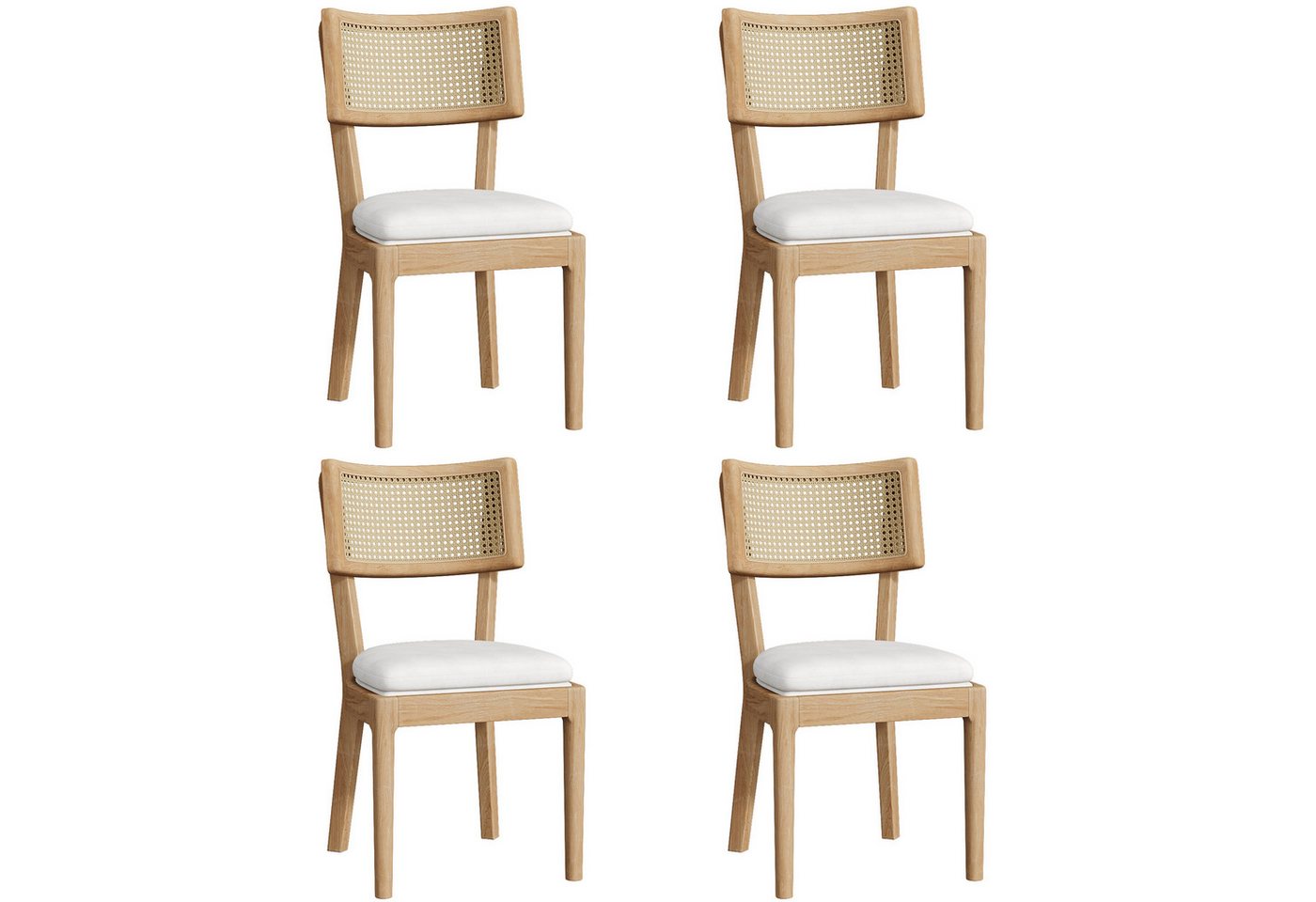 BlingBin Esszimmerstuhl 4er-Set Esszimmerstühle Polsterstühle mit Holzbeine (Esszimmerstühle, 4 St), mit Rattan-Rückenlehnen, für Esszimmer, Wohnzimmer, Cafés von BlingBin