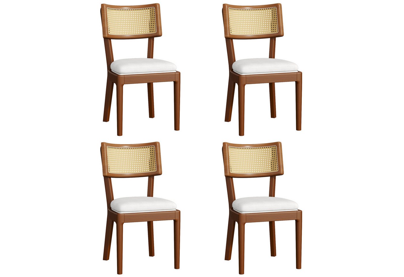 BlingBin Esszimmerstuhl 4er-Set Esszimmerstühle Polsterstühle mit Holzbeine (Esszimmerstühle, 4 St), mit Rattan-Rückenlehnen, für Esszimmer, Wohnzimmer, Cafés von BlingBin