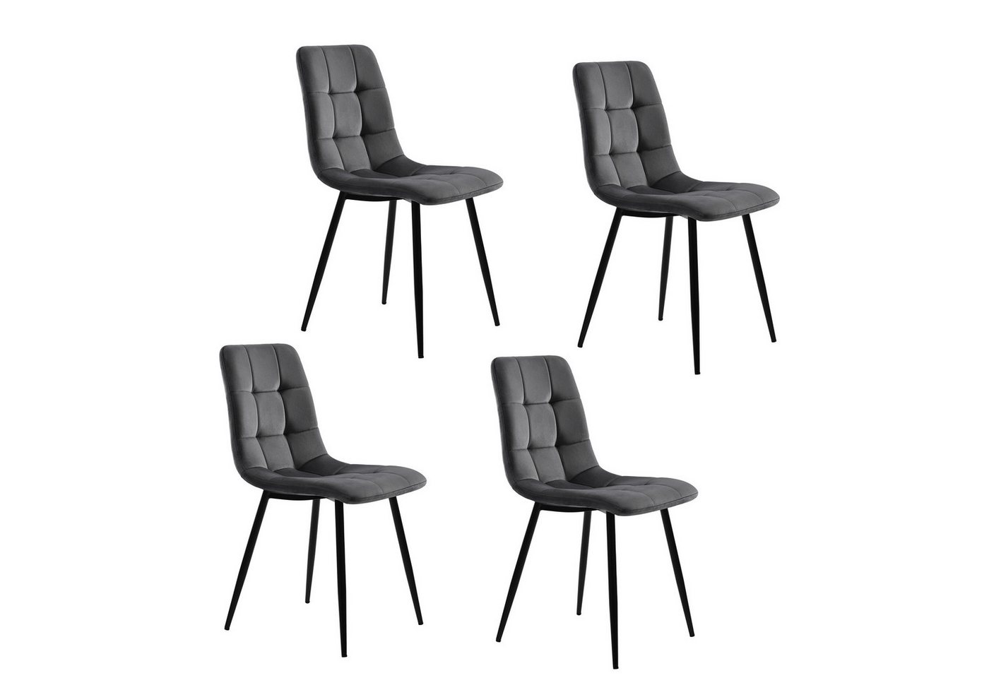 BlingBin Esszimmerstuhl 4er-Set Polsterstuhl Design Stuhl mit Rückenlehne, Küchenstuhl (Esszimmerstuhl, 4 St), Sitzfläche aus Samt Gestell aus Metall, Dunkelgrau von BlingBin