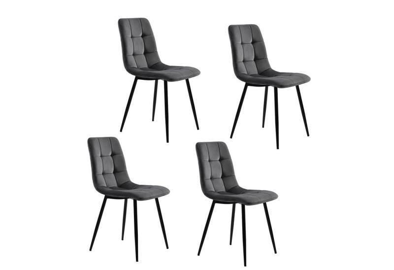 BlingBin Esszimmerstuhl 4er-Set Polsterstuhl Design Stuhl mit Rückenlehne, Küchenstuhl (Esszimmerstuhl, 4 St), Sitzfläche aus Samt Gestell aus Metall, Dunkelgrau von BlingBin