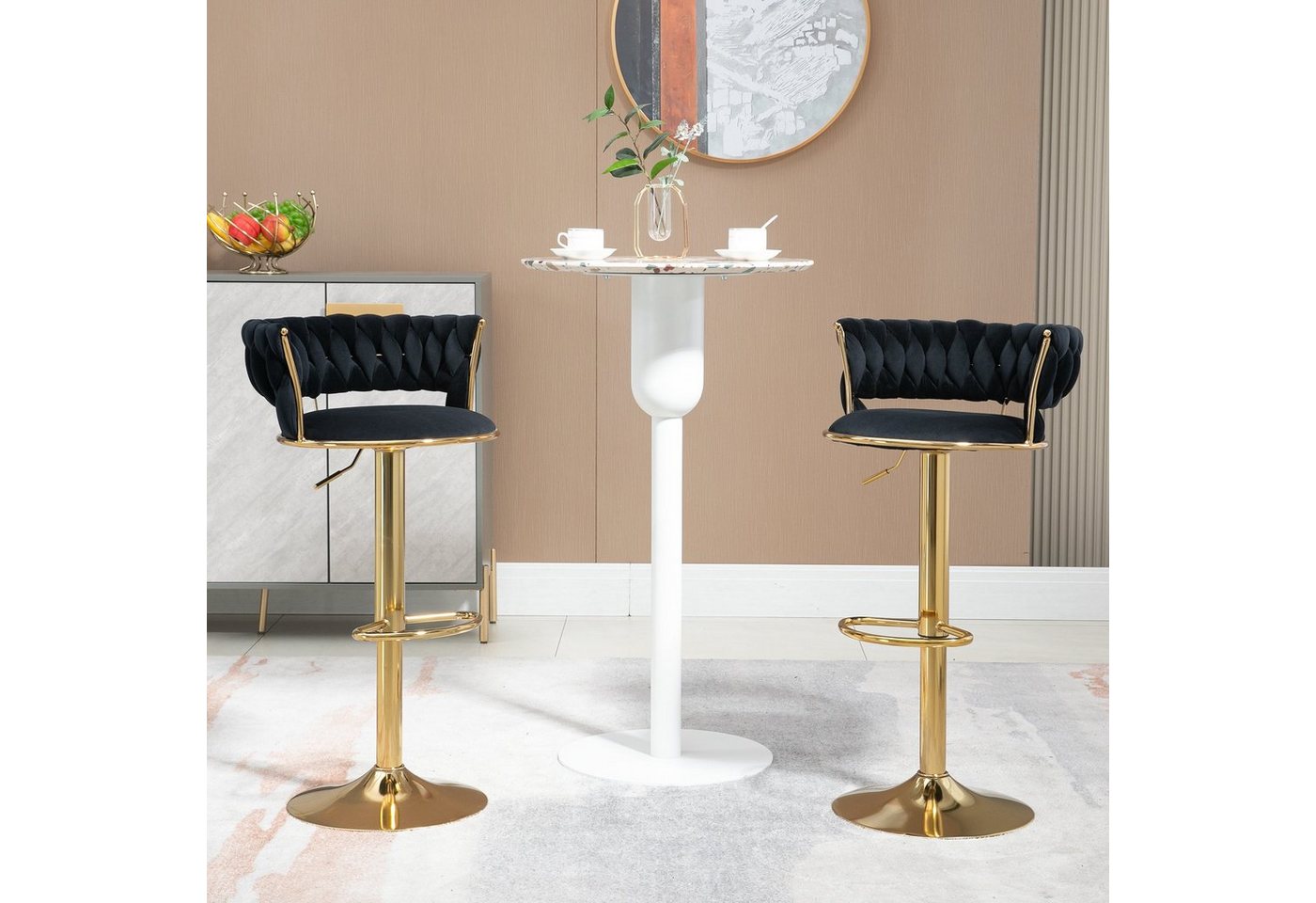 BlingBin Esszimmerstuhl Drehstuhl Wohnzimmerstuhl (mit Rückenlehne und Fußstütze,rehbar 360°,verstellbare Höhe, 2 St), 54×46×78.5–97 cm,Samt,Schwarz,2-teiliges Set von BlingBin