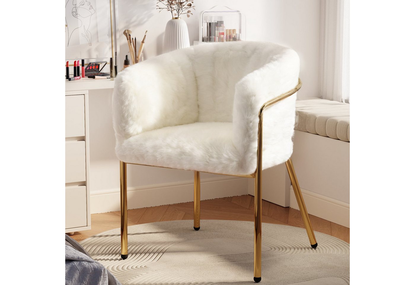 BlingBin Esszimmerstuhl Freizeitstuhl Ankleide Stuhl (1 St), leichter Luxus,für Wohnzimmer,Schlafzimmer,57×57×77cm,beige von BlingBin