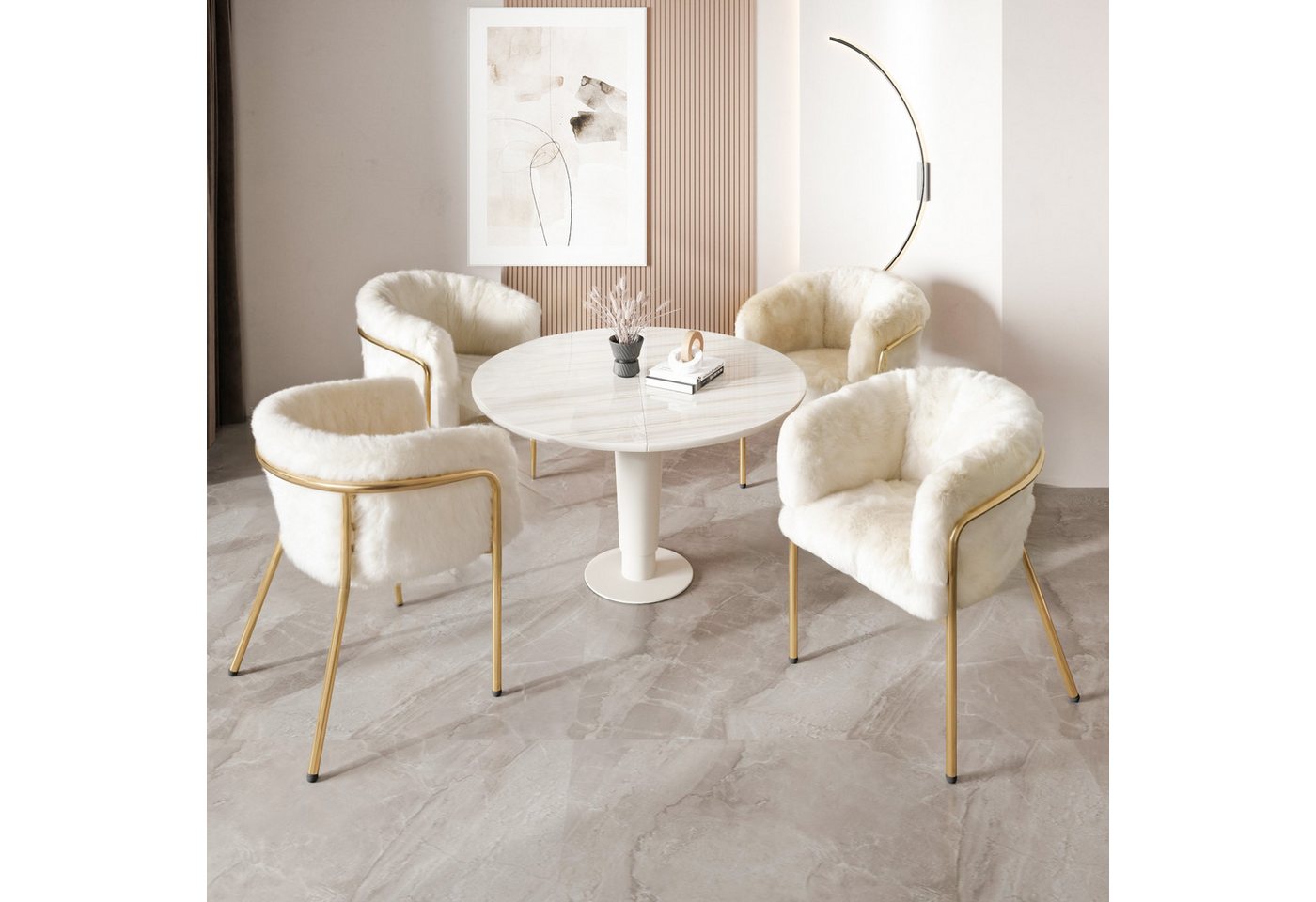 BlingBin Esszimmerstuhl Freizeitstuhl Ankleide Stuhl (4 St), leichter Luxus,für Wohnzimmer,Schlafzimmer,57×57×77cm,beige von BlingBin