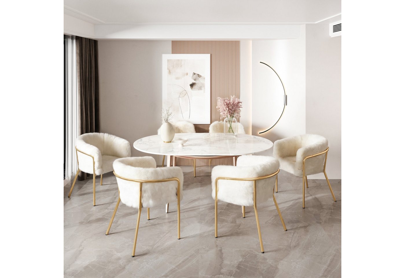 BlingBin Esszimmerstuhl Freizeitstuhl Ankleide Stuhl (6 St), leichter Luxus,für Wohnzimmer,Schlafzimmer,57×57×77cm,beige von BlingBin