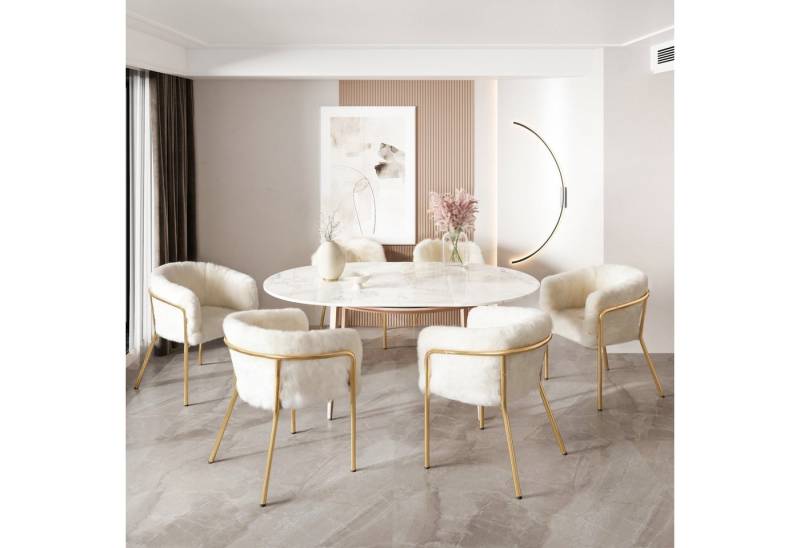 BlingBin Esszimmerstuhl Freizeitstuhl Ankleide Stuhl (6 St), leichter Luxus,für Wohnzimmer,Schlafzimmer,57×57×77cm,beige von BlingBin