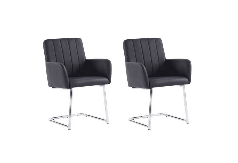 BlingBin Esszimmerstuhl Gepolsterter Sessel mit Metallbeine, Lounge-Stuhl, Wohnzimmerstuhl (Maße: 56*50*86 cm, Belastbarkeit maximal: 150KG, 2 St), Für Shlafzimmer, Arbeitzimmer und Schreibtisch, Kunstleder, Schwarz von BlingBin