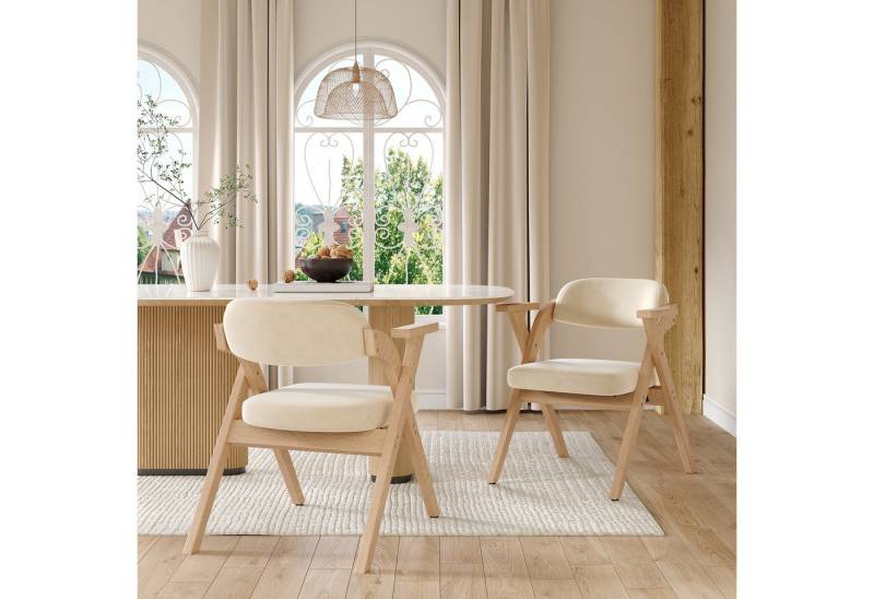 BlingBin Esszimmerstuhl Klappbare Esszimmerstühle Polsterstuhl Ohrensessel Küchenstuhl (2 Stück Schlafzimmerstuhl aus Massivholz, Maße: 64,5*66,5*73cm, Tragendes Gewicht: 120kg, 2 St), Geeignet für Esszimmer, Wohnzimmer, Café, Samtkissen, Beige von BlingBin