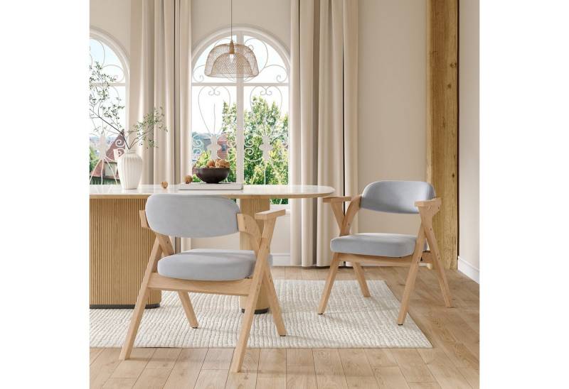 BlingBin Esszimmerstuhl Klappbare Esszimmerstühle Polsterstuhl Ohrensessel Küchenstuhl (2 Stück Schlafzimmerstuhl aus Massivholz, Maße: 64,5*66,5*73cm, Tragendes Gewicht: 120kg, 2 St), Geeignet für Esszimmer, Wohnzimmer, Café, Samtkissen, Grau von BlingBin