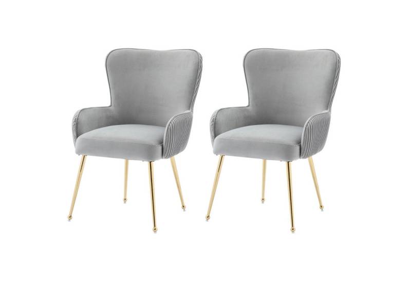 BlingBin Esszimmerstuhl Lounge-Stuhl mit vier Goldene Metallstützbeinen (2er-Set, luxuriös, 2 St), Mit Armlehnen und verstellbaren Füßen, Lendenwirbelstütze,Grau von BlingBin