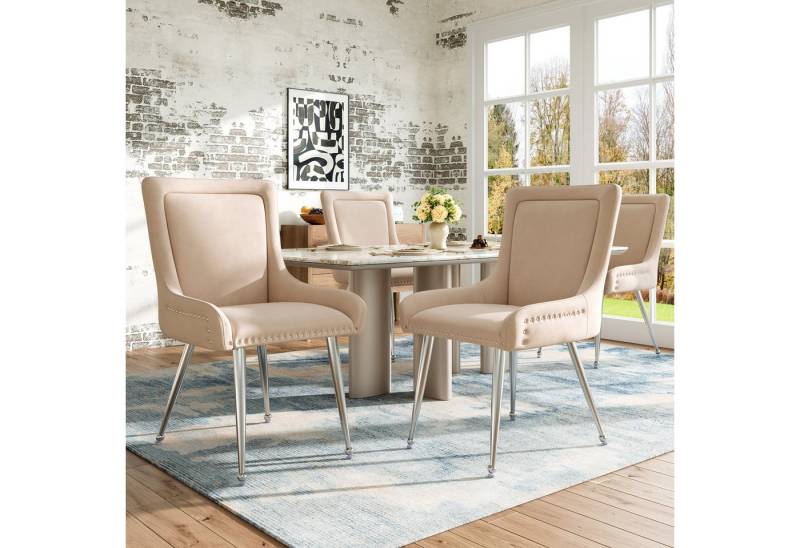 BlingBin Esszimmerstuhl Loungesessel,Kosmetikstuhl, Schminkstuhl, Versilberte Eisenbeine (4 St), verzinkte silberne Eisenbeine, einzigartiges Design von BlingBin