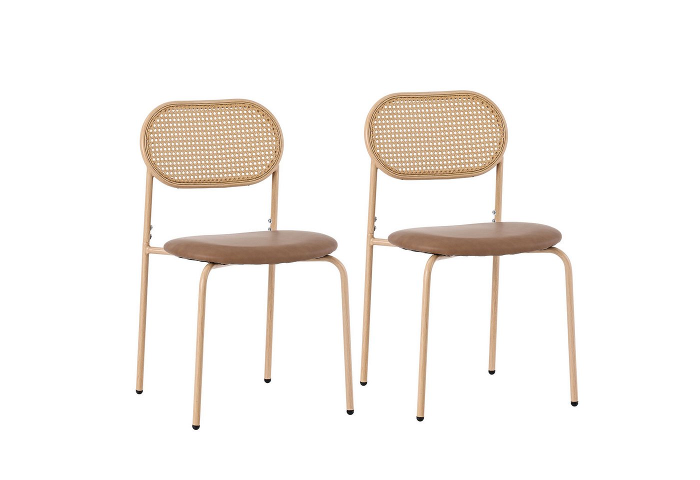 BlingBin Esszimmerstuhl Moderner, Einfacher Freizeitstuhl mit 4 Stützbeinen Aus Metall (2er Set, 2 St), Rattan-Freizeitstuhl, Tragendes Gewicht: 150KG, Braun von BlingBin