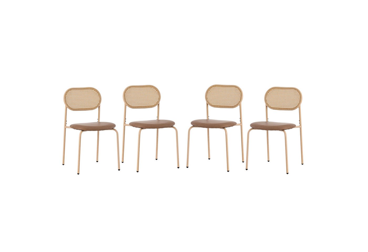 BlingBin Esszimmerstuhl Moderner, Einfacher Freizeitstuhl mit 4 Stützbeinen Aus Metall (4er Set, 4 St), Rattan-Freizeitstuhl, Tragendes Gewicht: 150KG, Braun von BlingBin