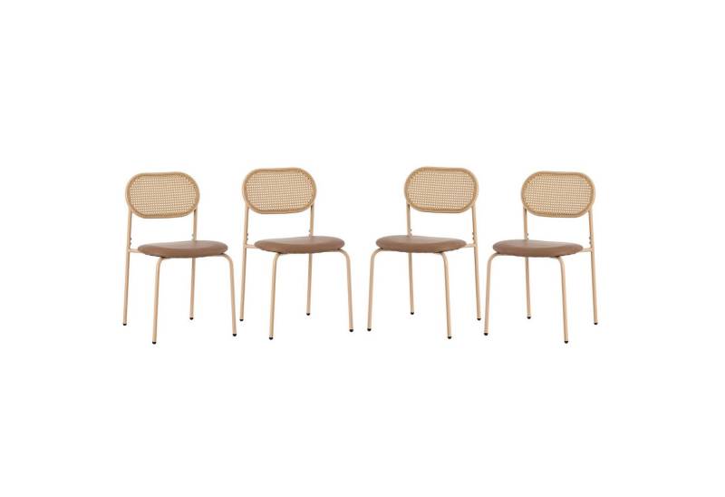 BlingBin Esszimmerstuhl Moderner, Einfacher Freizeitstuhl mit 4 Stützbeinen Aus Metall (4er Set, 4 St), Rattan-Freizeitstuhl, Tragendes Gewicht: 150KG, Braun von BlingBin