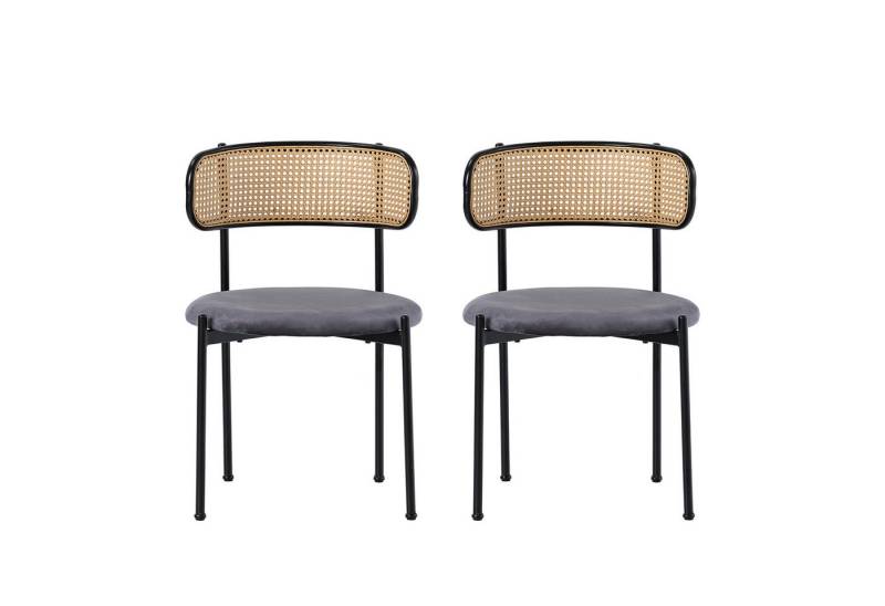 BlingBin Esszimmerstuhl Polsterstuhl, einfacher Freizeitstuhl mit vier Stützbeinen aus Metall (Samt-Esszimmerstuhl, 2er set, 2 St), Rattan-Freizeitstuhl, Wohnzimmer- und Schlafzimmerstuhl, Grau von BlingBin