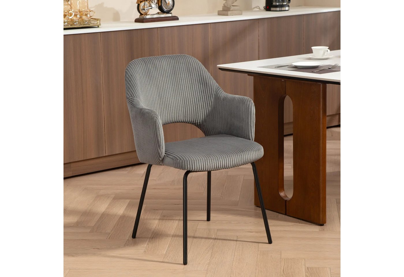 BlingBin Esszimmerstuhl Polsterstuhl (Metallbeine,Fußpolster, 1 St), Cordbezug,Schalenform,57x62,5x85,5cm von BlingBin