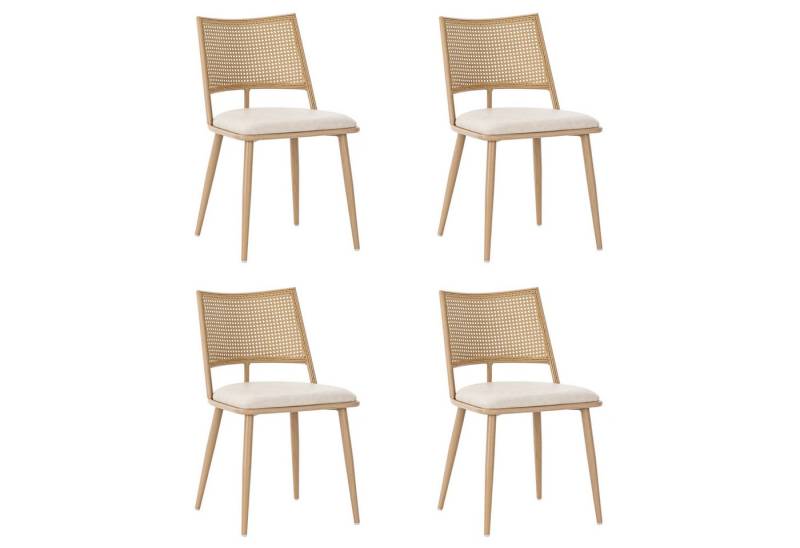 BlingBin Esszimmerstuhl Polsterstuhl Ohrensessel Küchenstuhl mit Rattan-Rückenlehne (Schlafzimmerstuhl Wohnzimmerstuhl, Maße: 50*48*80cm, Tragendes Gewicht: 120kg, 4 St), Sitzkissen aus PU für Wohnzimmer Esszimmer Schlafzimmer, Beige von BlingBin