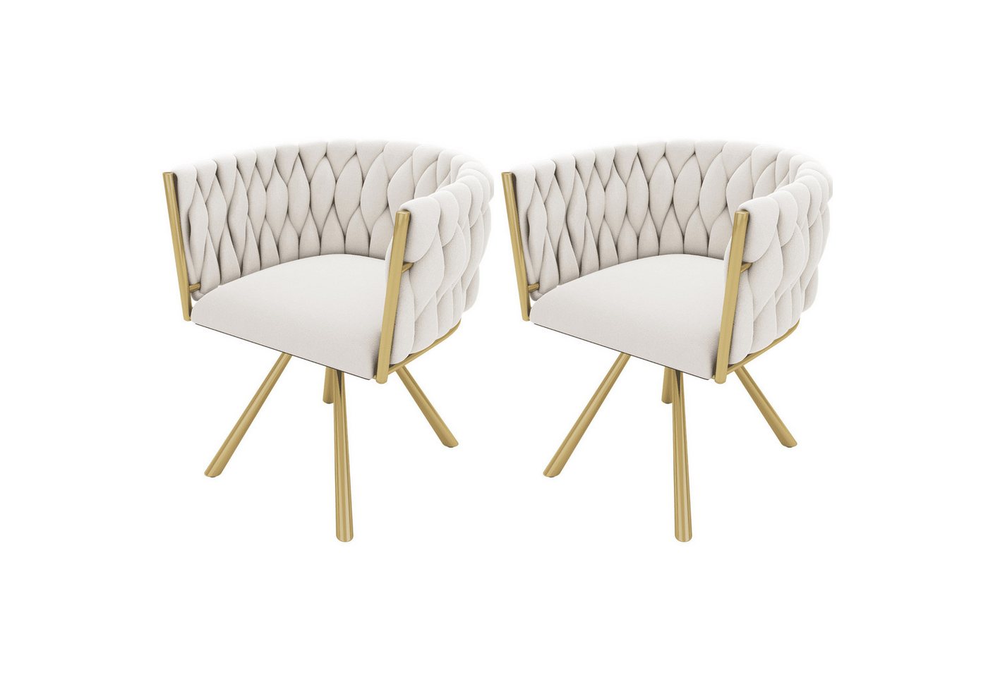 BlingBin Esszimmerstuhl Samt-Esszimmerstuhl, 360°-Drehfunktion (2er Set, 2 St), Freizeit-Drehstuhl mit Vier Stützbeinen aus Metall, Beige und Gold von BlingBin