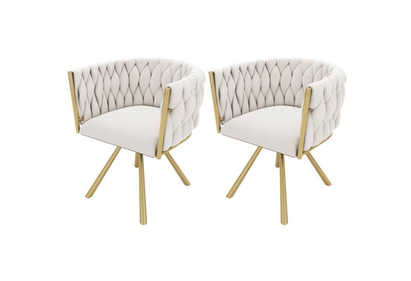 BlingBin Esszimmerstuhl Samt-Esszimmerstuhl, 360°-Drehfunktion (2er Set, 2 St), Freizeit-Drehstuhl mit Vier Stützbeinen aus Metall, Beige und Gold von BlingBin
