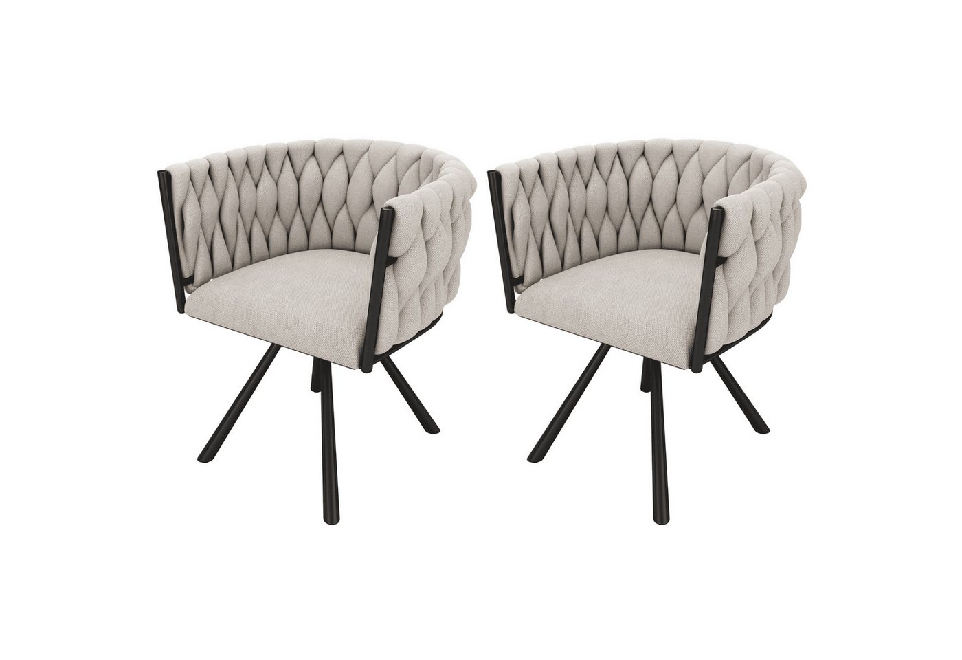 BlingBin Esszimmerstuhl Samt-Esszimmerstuhl, 360°-Drehfunktion (2er Set, 2 St), Freizeit-Drehstuhl mit Vier Stützbeinen aus Metall, Beige und Schwarz von BlingBin