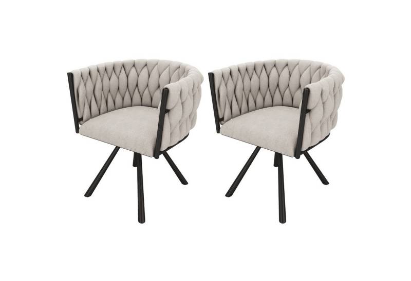 BlingBin Esszimmerstuhl Samt-Esszimmerstuhl, 360°-Drehfunktion (2er Set, 2 St), Freizeit-Drehstuhl mit Vier Stützbeinen aus Metall, Beige und Schwarz von BlingBin