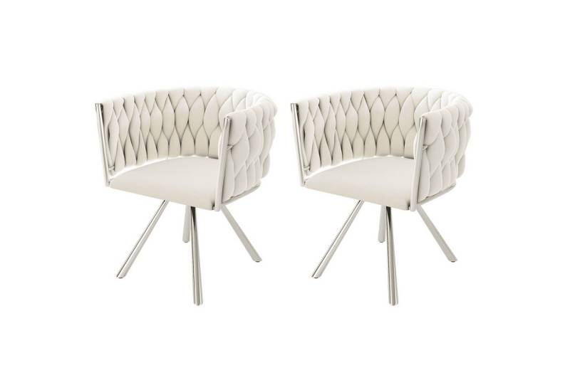 BlingBin Esszimmerstuhl Samt-Esszimmerstuhl, 360°-Drehfunktion (2er Set, 2 St), Freizeit-Drehstuhl mit Vier Stützbeinen aus Metall, Beige und Silber von BlingBin