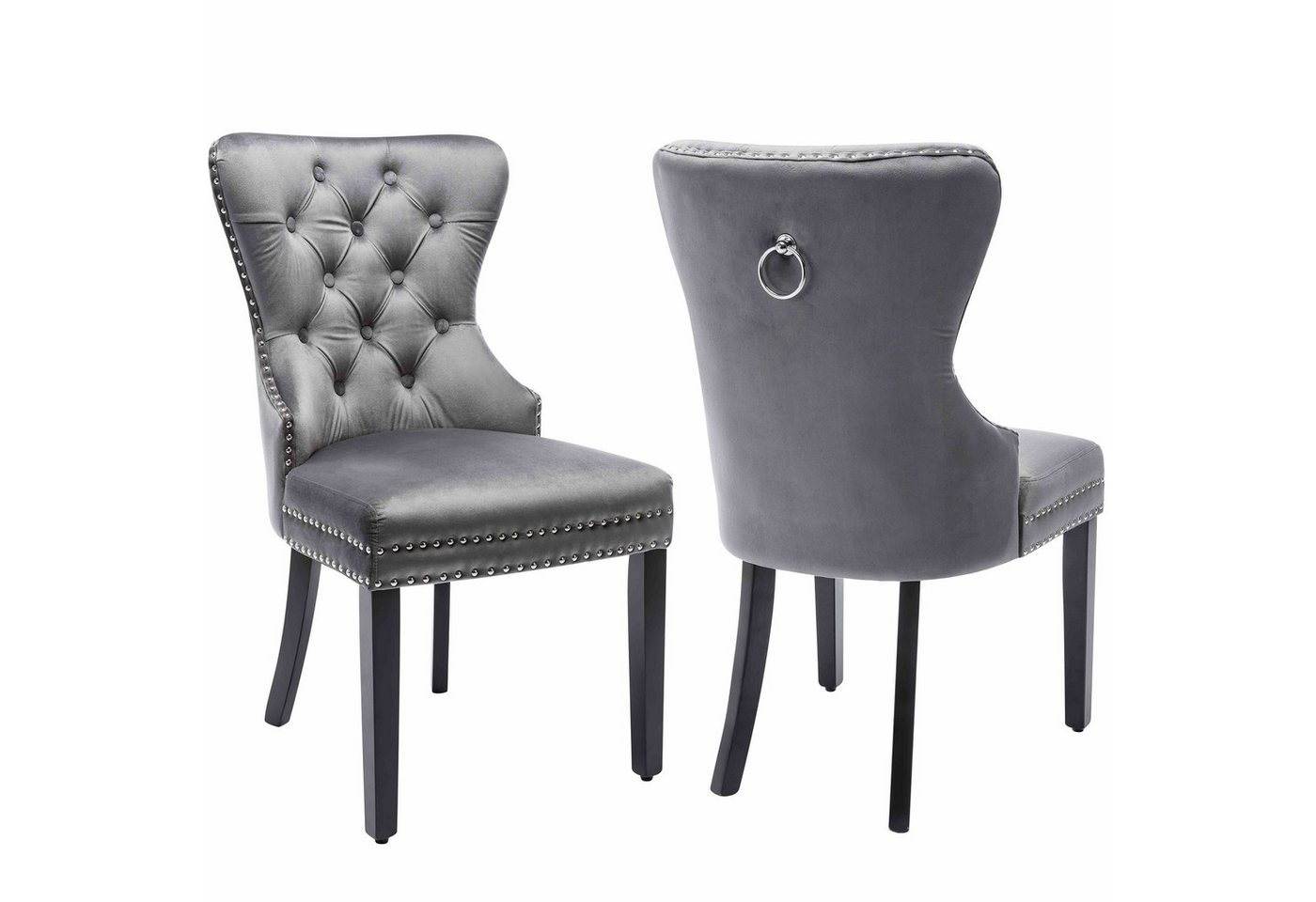 BlingBin Esszimmerstuhl Schlafzimmerstuhl 2er Set mit Eichenbeinen (2er Set, Grau, 2 St), Küchenstuhl Wohnzimmer Lounge Freizeitstuhl von BlingBin