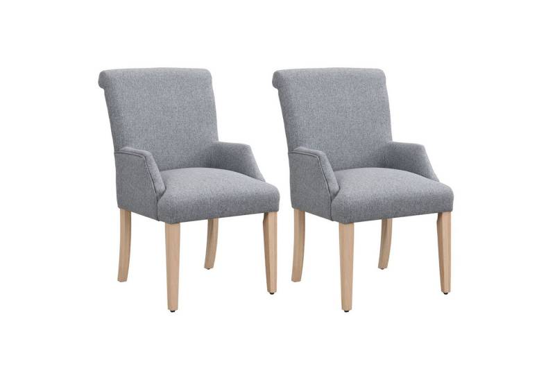 BlingBin Esszimmerstuhl Schlafzimmerstuhl aus Leinen mit Verstellbaren Beinen aus Massivholz (51*61*88cm, Tragendes Gewicht: 120KG, Grau, 2 St), Küchenstuhl mit Armlehnen, Dickem Kissen, Wohnzimmer-Loungesessel von BlingBin