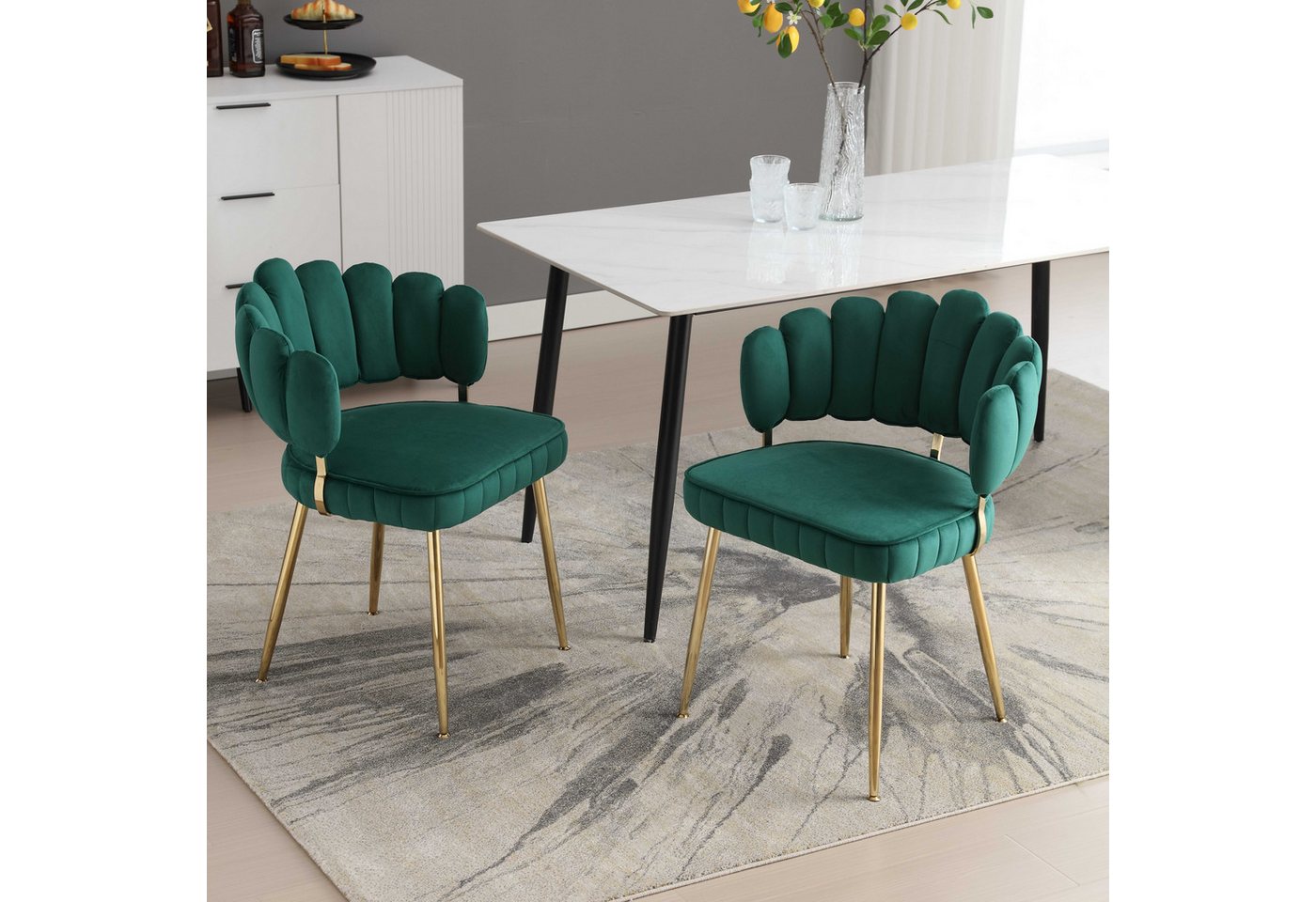 BlingBin Esszimmerstuhl Wohnzimmersessel Polsterstuhl (mit bequemer Blüten-Rückenlehne, Metall-Stuhlbeine(Satz von 2), 2 St), 58×56×78 cm,für Esszimmer,Wohnzimmer,Schlafzimmer,Büro von BlingBin