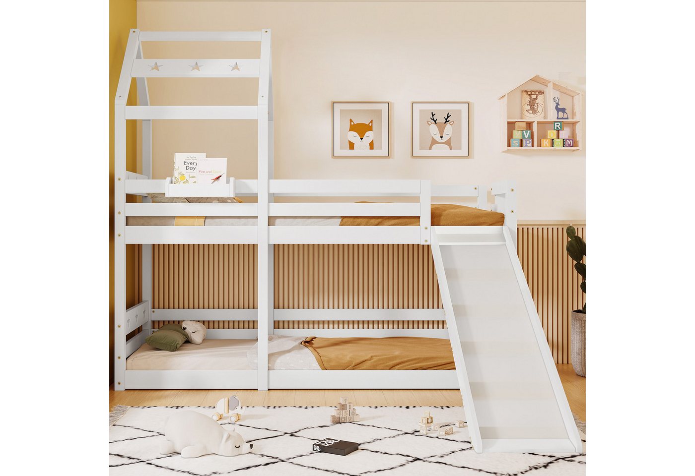 BlingBin Etagenbett Kinderbett Baumhaus Hochbett für Kinder (1-St., mit Rutsche & Leiter 90 x 200 cm), Rundum-Absturzschutz von BlingBin