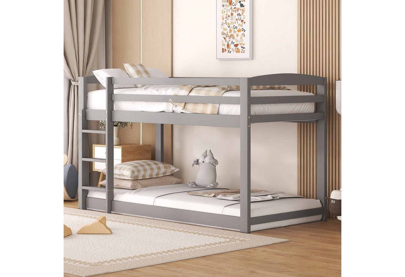 BlingBin Etagenbett Kinderbett Hochbett 90×200CM Rahmen aus massiver Kiefer grau (für Kinder und Jugendliche) von BlingBin