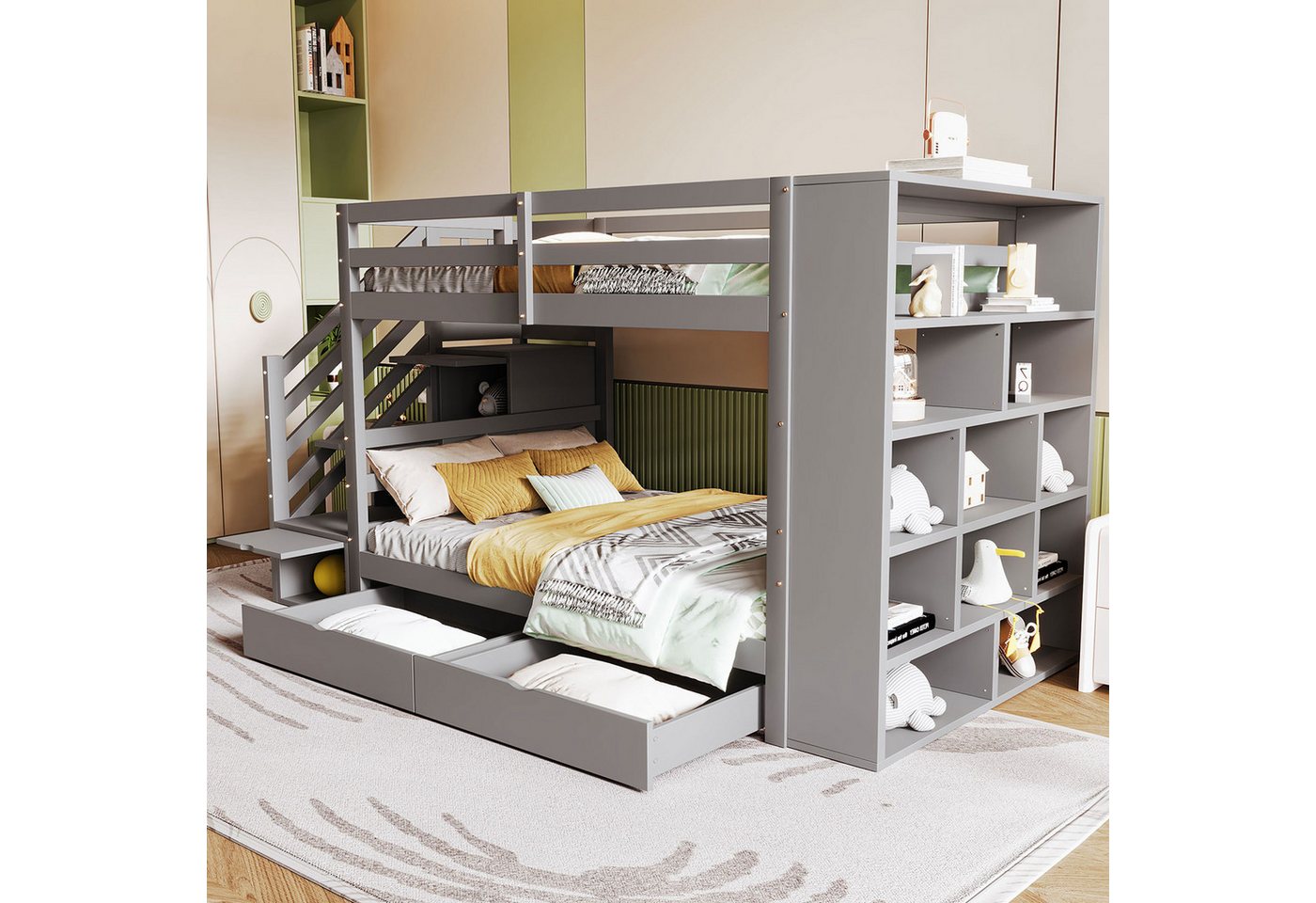 BlingBin Etagenbett Kinderbett Stauraumbett Einzelbett Jugendbett Massivholzbett (Sicherheitstreppe mit Staufächern, Stauraumschubladen und großen Schließfächern, Hohe Zaunkonstruktion, Lattenrost, 1-St., 90*200 cm, Ohne Matratze, Maximale Belastbarkeit: 120KG), Holzbett aus Kiefernholz, Metal, Sperholz & MDF für Kinderzimmer BlingBin Etagenbett Kinderbett Stauraumbett Einzelbett Jugendbett Massivholzbett (Sicherheitstreppe mit Staufächern, Stauraumschubladen und großen Schließfächern, Hohe Zaunkonstruktion, Lattenrost, 1-St., 90*200 cm, Ohne Matratze, Maximale Belastbarkeit: 120KG), Holzbett aus Kiefernholz, Metal, Sperholz & MDF für Kinderzimmer von BlingBin