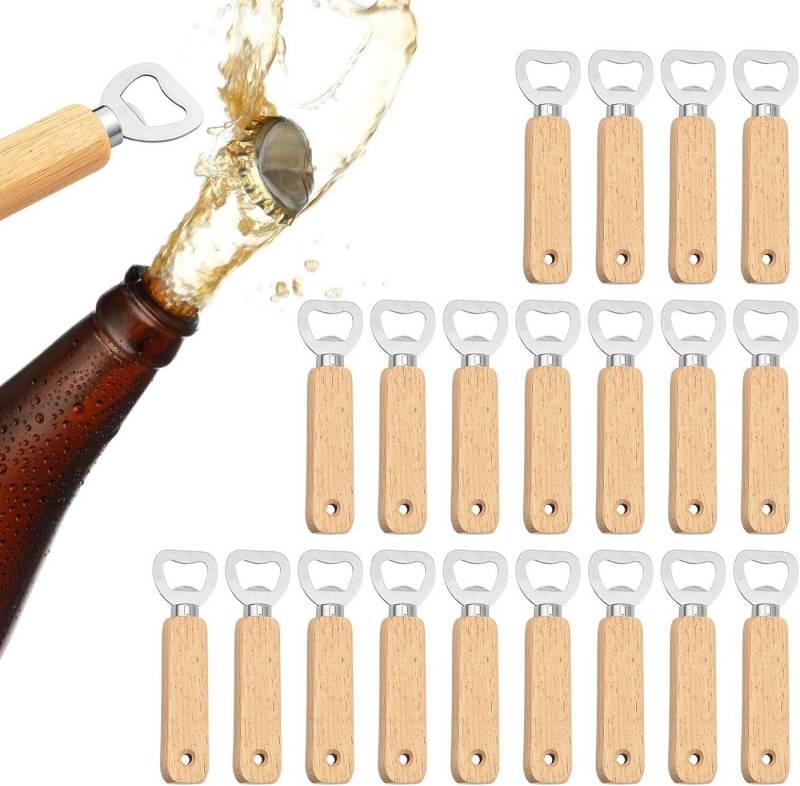 BlingBin Flaschenöffner 10 Stück Natur Holzgriff Bier Flaschenöffner mit Tragbare Lochdesign (20 Stück, 20-tlg., 20pcs), Edelstahl Kapselheber Geschenke für Männer Weihnachts Neujahrs Party von BlingBin