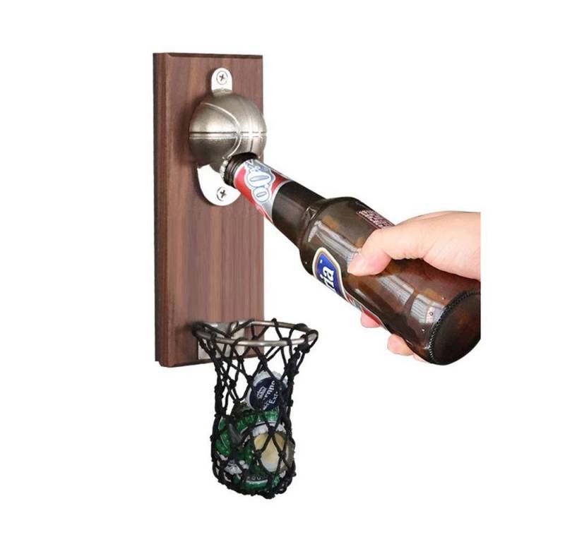 BlingBin Flaschenöffner Magnet Flaschenöffner mit Auffangbehälter Wandmontage Bieröffner (1er Set, 1-tlg., 1x Flaschenöffner mit Auffangbehälter), Basketball flaschenöffner für Innen Außen, ohne bohren von BlingBin