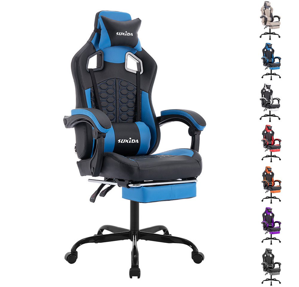 BlingBin Gaming-Stuhl Computer Bürostuhl mit Fußstütze, für Homeoffice und Gaming (Racing Gaming Chair Kopfstütze Verstellbarer Computerstuhl, 1 St), 90-135° Rückenlehne einstellbar Ergonomischer PC Stuhl, 360° Drehbar von BlingBin
