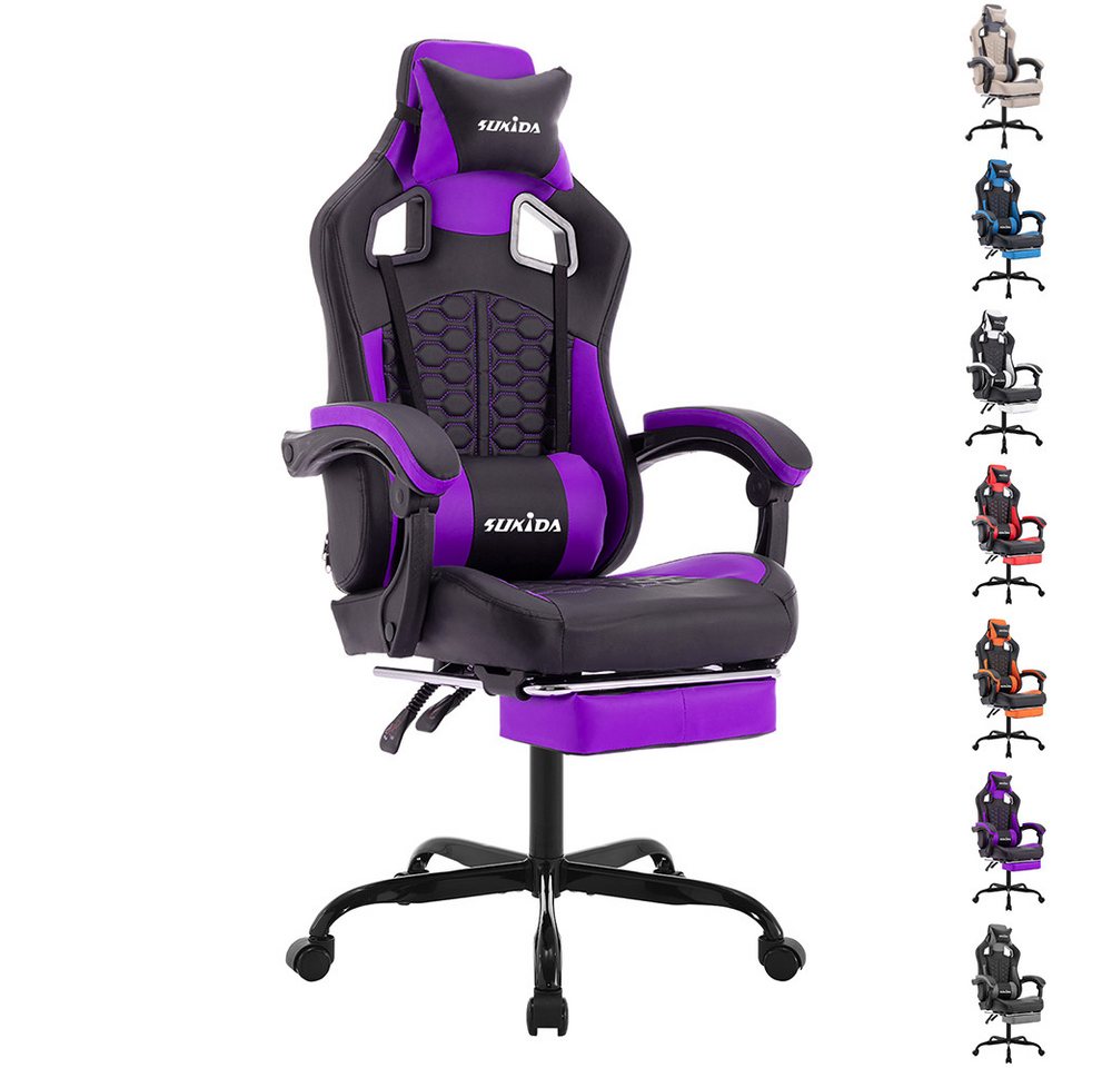 BlingBin Gaming-Stuhl Computer Bürostuhl mit Fußstütze, für Homeoffice und Gaming (Racing Gaming Chair Kopfstütze Verstellbarer Computerstuhl, 1 St), 90-135° Rückenlehne einstellbar Ergonomischer PC Stuhl, 360° Drehbar von BlingBin