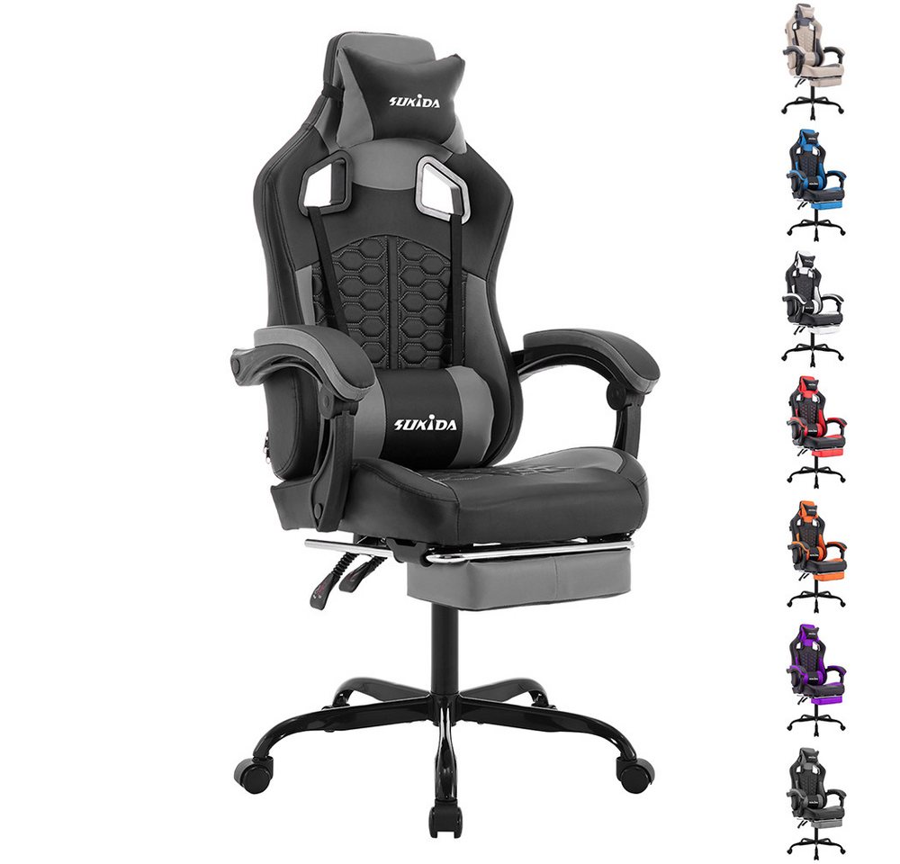 BlingBin Gaming-Stuhl Computer Bürostuhl mit Fußstütze, für Homeoffice und Gaming (Racing Gaming Chair Kopfstütze Verstellbarer Computerstuhl, 1 St), 90-135° Rückenlehne einstellbar Ergonomischer PC Stuhl, 360° Drehbar von BlingBin