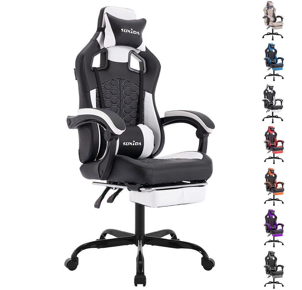 BlingBin Gaming-Stuhl Computer Bürostuhl mit Fußstütze, für Homeoffice und Gaming (Racing Gaming Chair Kopfstütze Verstellbarer Computerstuhl, 1 St), 90-135° Rückenlehne einstellbar Ergonomischer PC Stuhl, 360° Drehbar von BlingBin