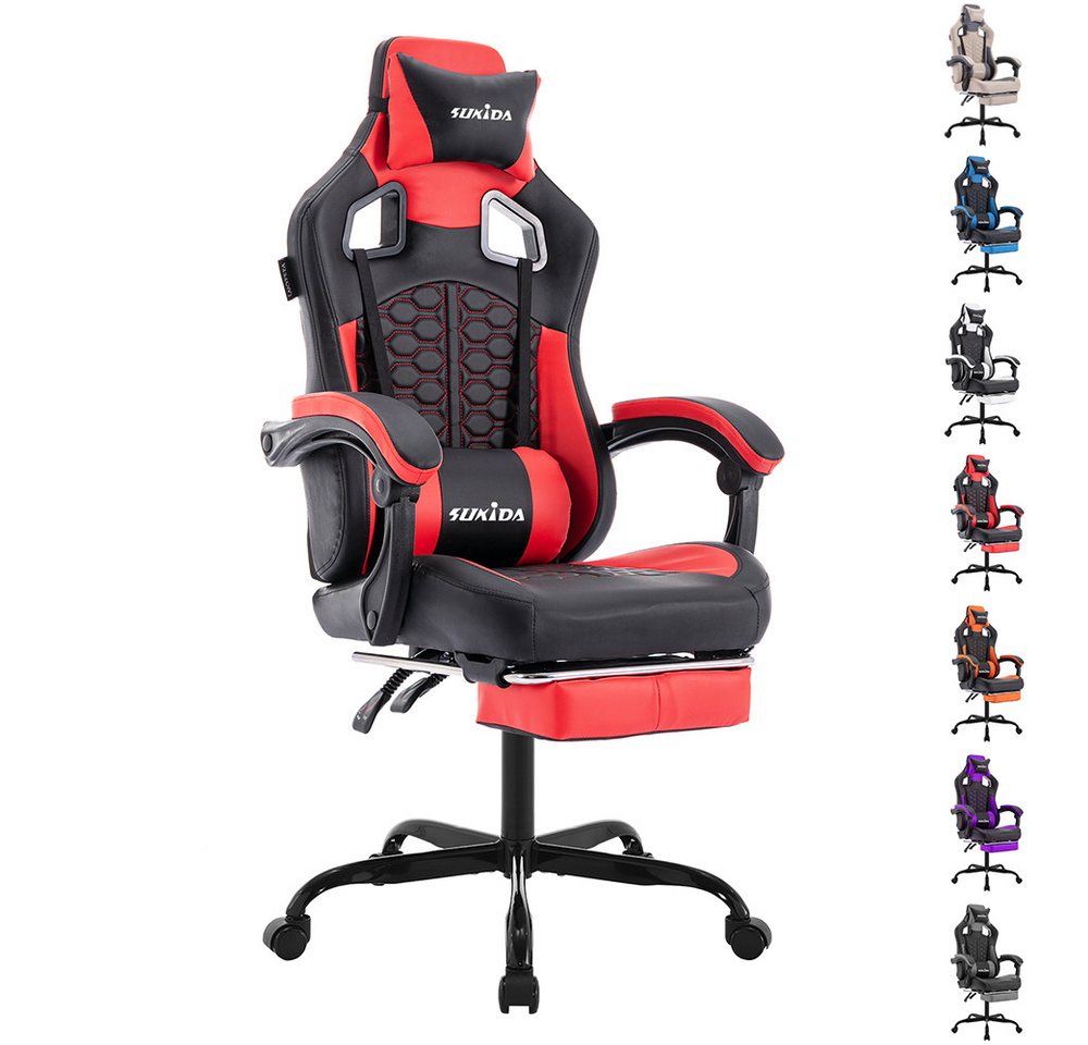 BlingBin Gaming-Stuhl Computer Bürostuhl mit Fußstütze, für Homeoffice und Gaming (Racing Gaming Chair Kopfstütze Verstellbarer Computerstuhl, 1 St), 90-135° Rückenlehne einstellbar Ergonomischer PC Stuhl, 360° Drehbar von BlingBin