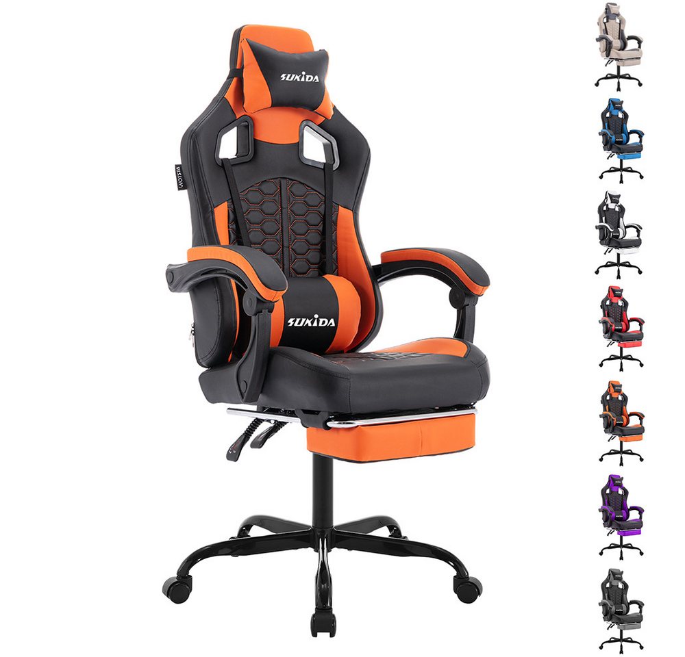 BlingBin Gaming-Stuhl Computer Bürostuhl mit Fußstütze, für Homeoffice und Gaming (Racing Gaming Chair Kopfstütze Verstellbarer Computerstuhl, 1 St), 90-135° Rückenlehne einstellbar Ergonomischer PC Stuhl, 360° Drehbar von BlingBin