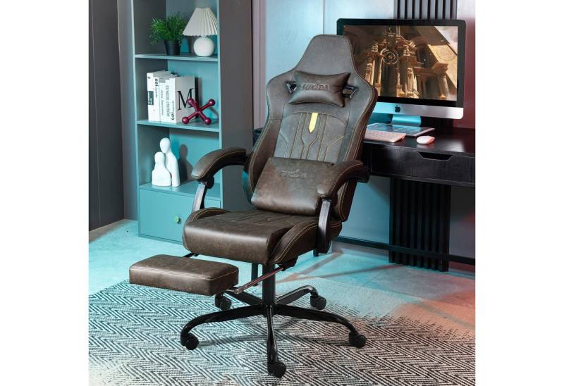 BlingBin Gaming-Stuhl Ergonomischer Bürostuhl PC Gamer Sessel Chair mit Fußstütze (1er Set, 1 St), Drehstuhl für Erwachsene mit Lendenwirbelstütze, bis zu 150 kg von BlingBin