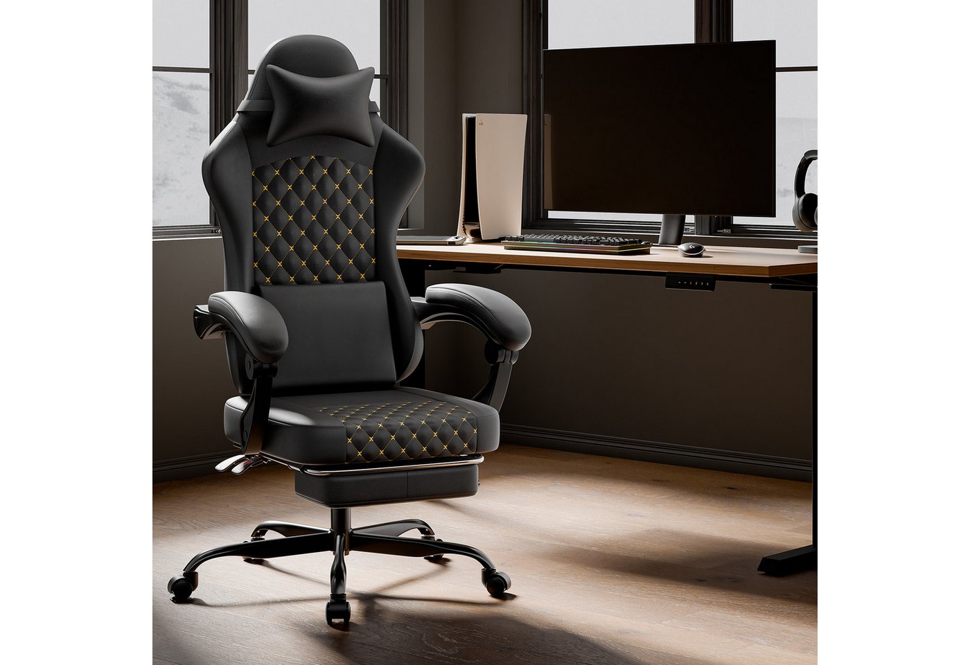 BlingBin Gaming-Stuhl Massage Gaming Sessel mit Fußstütze, PC Stuhl Gamer Stuhl Bürostuhl (1er Set, 1 St), Ergonomisches Design, verstellbare Armlehnen und Rückenlehne von BlingBin