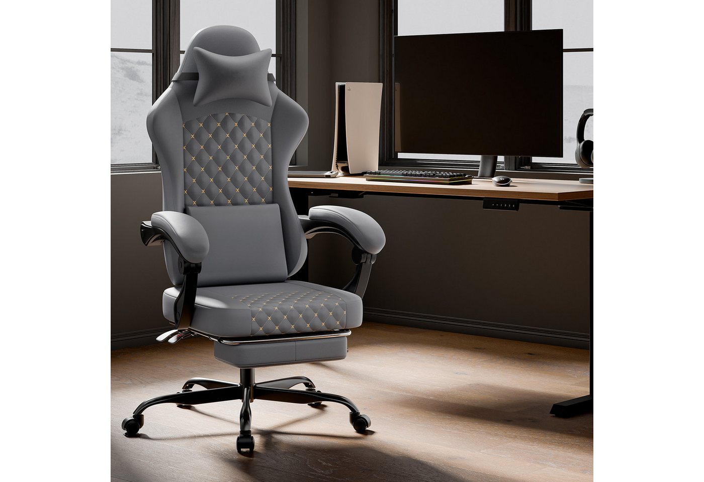 BlingBin Gaming-Stuhl Massage Gaming Sessel mit Fußstütze, PC Stuhl Gamer Stuhl Bürostuhl (1er Set, 1 St), Ergonomisches Design, verstellbare Armlehnen und Rückenlehne von BlingBin