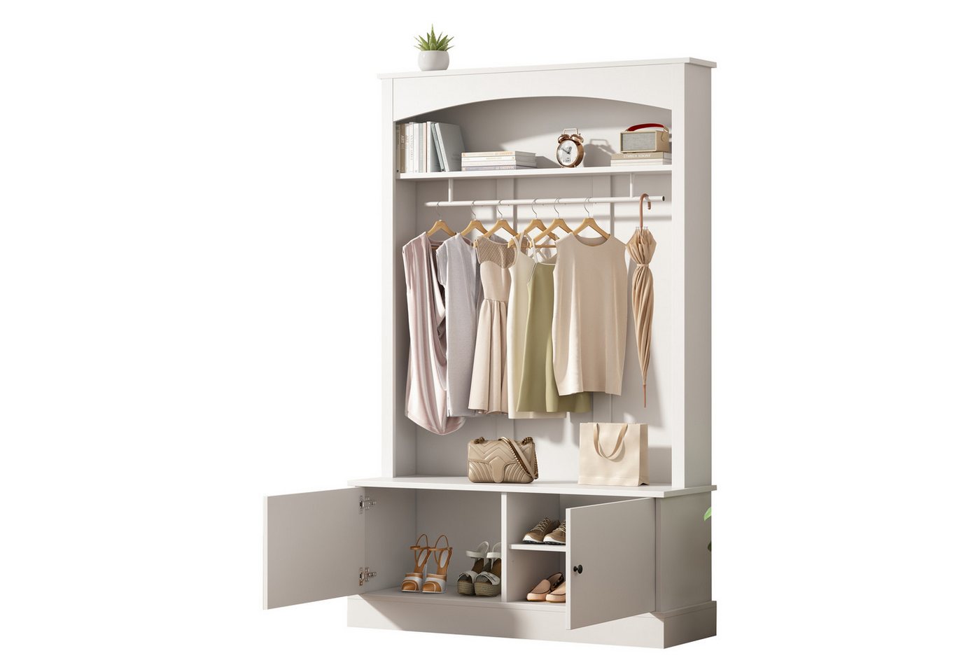 BlingBin Garderoben-Set Eingangsschrank Garderobenständer, Garderobe Schuhschrank Flurmöbel, (Kleiderschrank-Schuhaufbewahrung mit Schuhbank und 2 Tür, Verstellbare Regale, 1-St., Produktgröße: 120*40*190cm, Tragfähigkeit: 5-150KG), Flurgarderobe für Eingangsbereich, Platzsparend, Spanplatte, Weiß BlingBin Garderoben-Set Eingangsschrank Garderobenständer, Garderobe Schuhschrank Flurmöbel, (Kleiderschrank-Schuhaufbewahrung mit Schuhbank und 2 Tür, Verstellbare Regale, 1-St., Produktgröße: 120*40*190cm, Tragfähigkeit: 5-150KG), Flurgarderobe für Eingangsbereich, Platzsparend, Spanplatte, Weiß von BlingBin