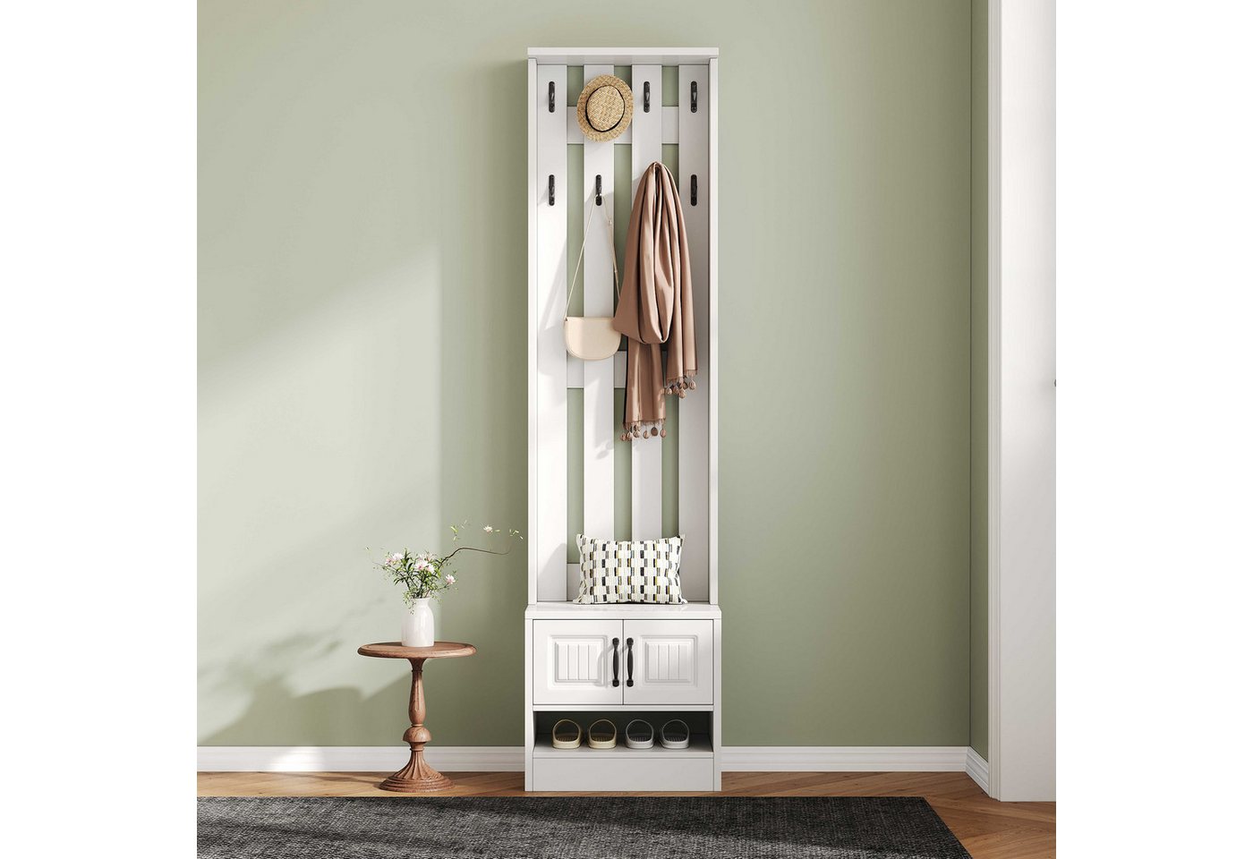 BlingBin Garderoben-Set Schuhbank, Schuhschrank,Flurmöbel Schuhschrank, (Multifunktionaler Flurschrank aus Spanplatte, Weiß, 1-St., Multifunktionaler Flurschrank aus Spanplatte, Weiß), Kippsicherung, 125 cm breit, moderne Optik von BlingBin
