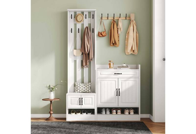 BlingBin Garderoben-Set Schuhbank, Schuhschrank,Flurmöbel Schuhschrank, (Multifunktionaler Flurschrank aus Spanplatte, Weiß, 2-St., Multifunktionaler Flurschrank aus Spanplatte, Weiß), Kippsicherung, 125 cm breit, moderne Optik von BlingBin